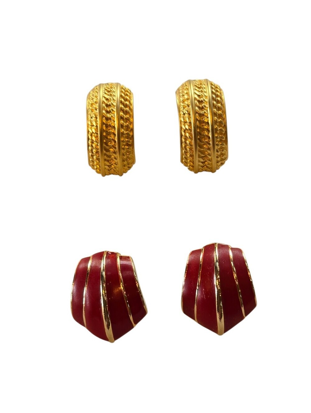Gold Red Vintage Pierced Earring Bundle